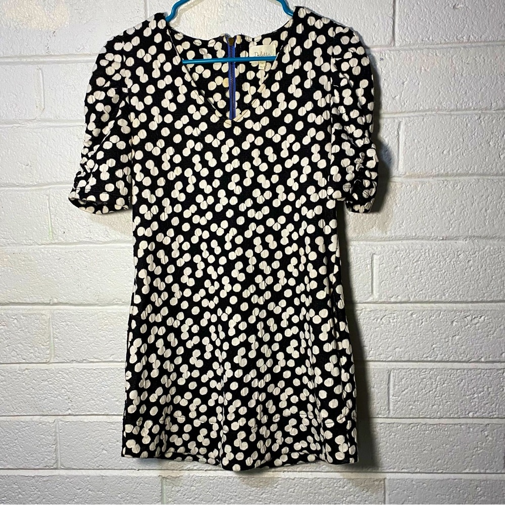 Gorgeous Deletta Anthropolgie Polka Dot Dress V Neck Blue Zipper XS - flaw
